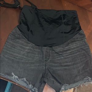 Black distressed maternity shorts